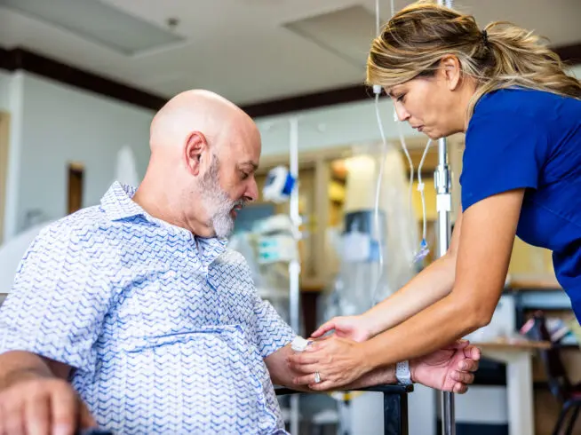 Chemotherapy patient and nurse