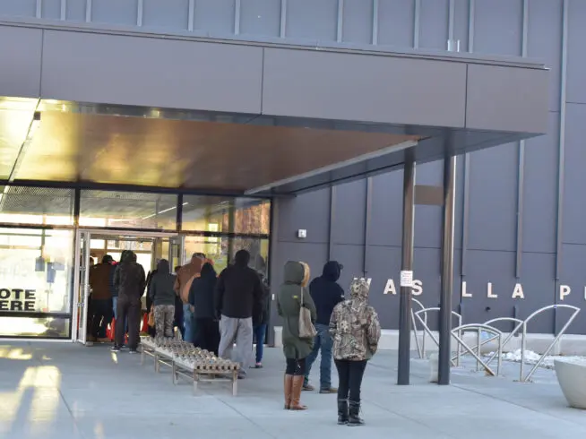 Line of voters outside Wasilla Public Library