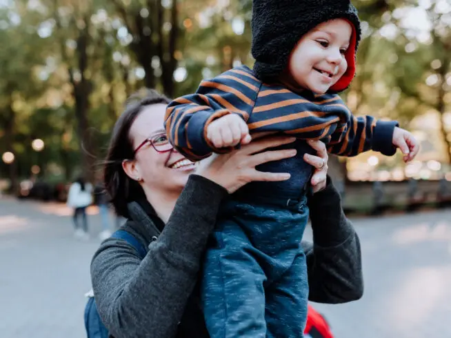 A family in a park.